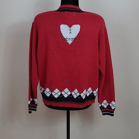 Christofer & Banks Vintage Nebraska Cornhusker Football Knit Cardigan Sweater L - Picture 3 of 5